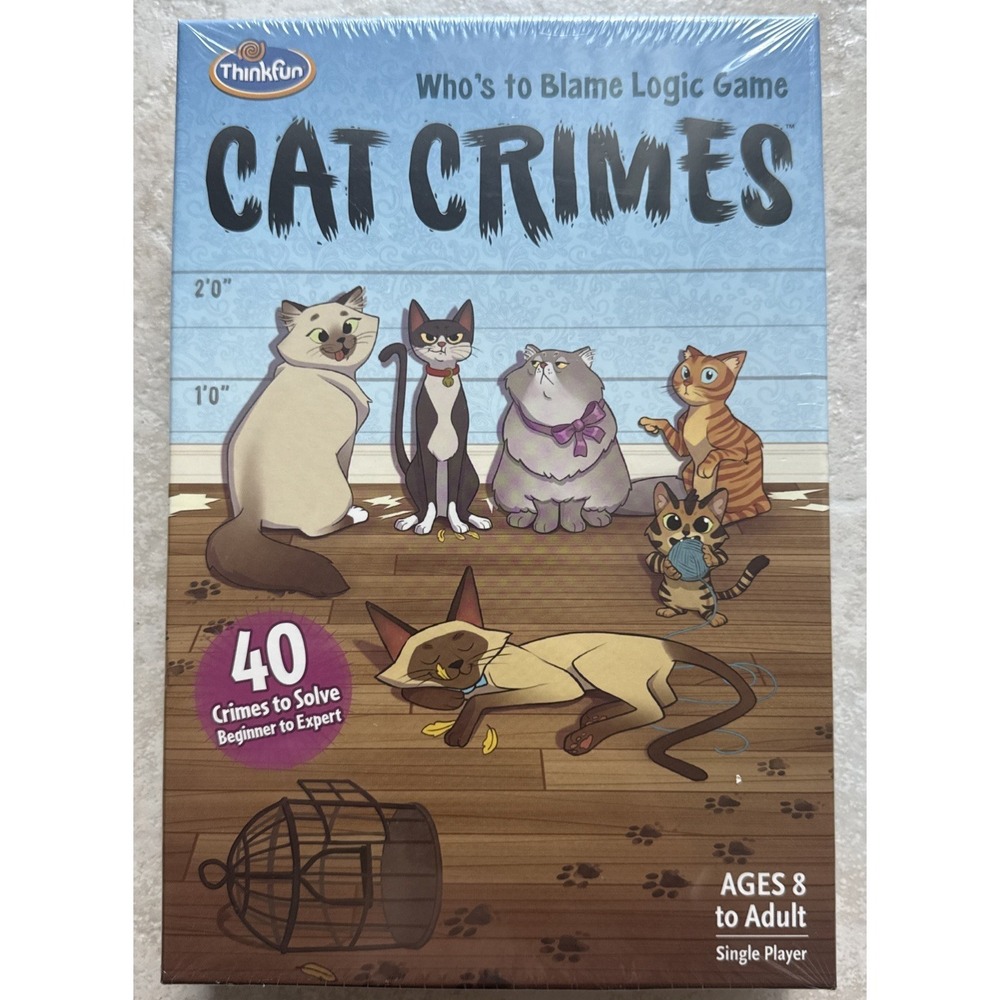 New, Sealed Thinkfun Who's To Blame Logic Game - Cat Crimes 40 Crimes to Solve